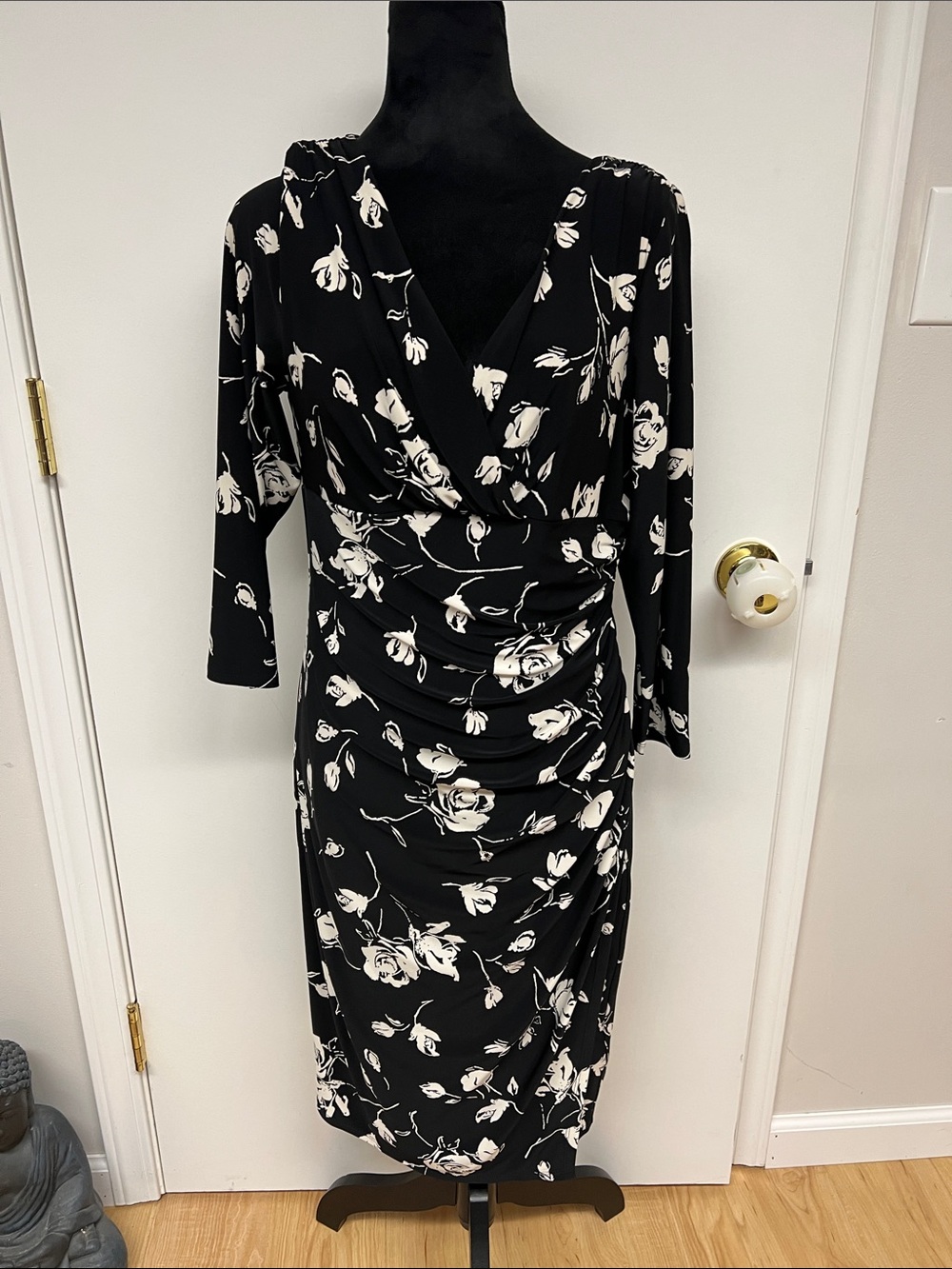 Lauren Ralph Lauren Black Floral Draped Wrap Dress